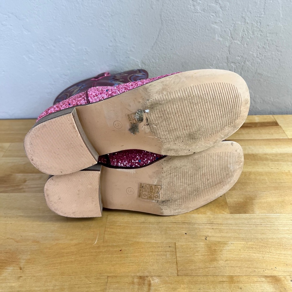 Cowboy Boots Pink Glitter Western Kids Size 5 Embroidered Cowgirl Unbranded - Picture 7 of 9